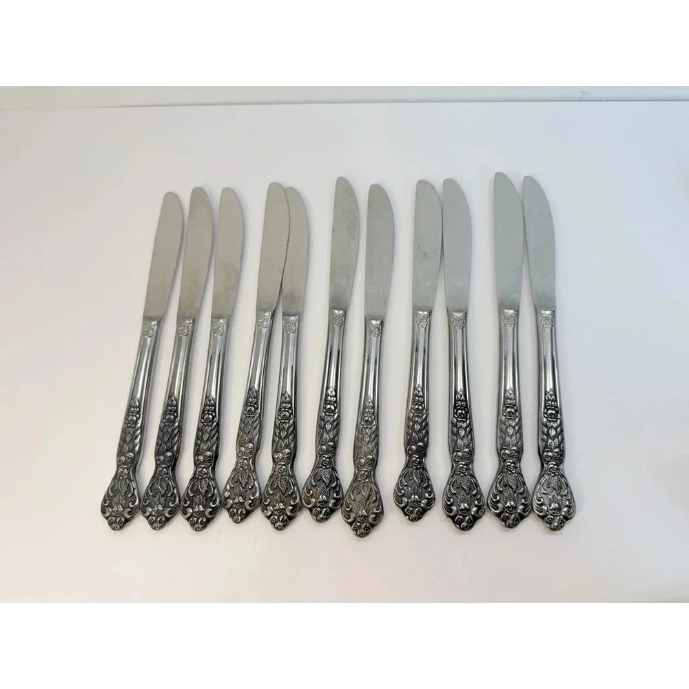 Versailles Dinner Knives Stainless by MSI Japan Set Of 11 Floral Crafting